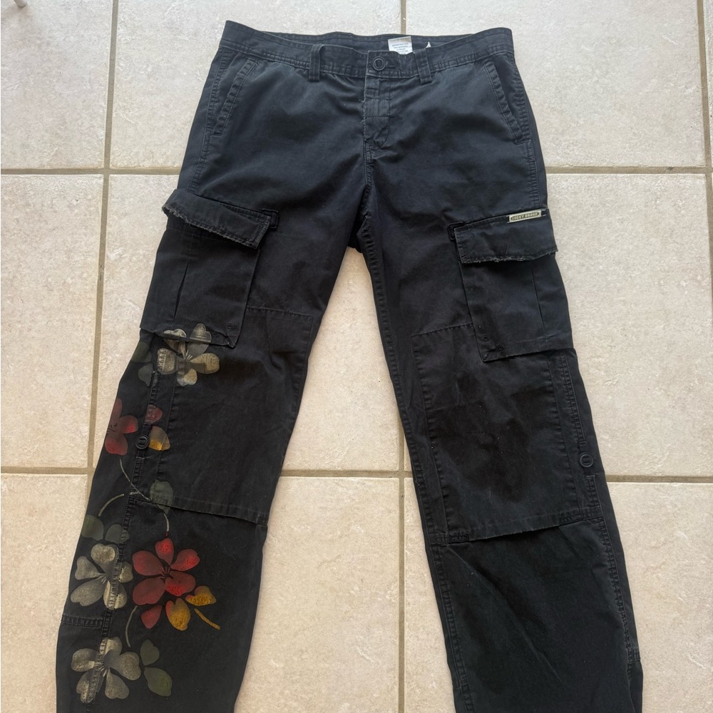 Lucky Brand Black Cargo Pants with Floral Accents